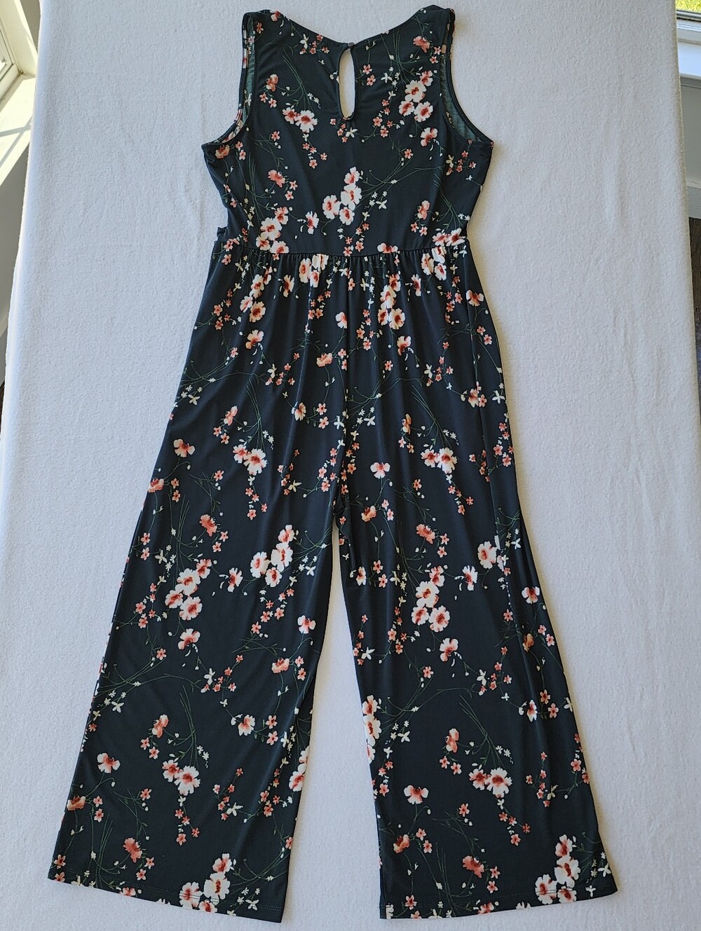 Kaitleigh Floral Wide Leg Jumpsuit Womens Large Sleeveless Wrap Front - Picture 12 of 12